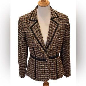 BISOU BISOU Michelle Bohbot Colorful Tweed Fringe Blazrt